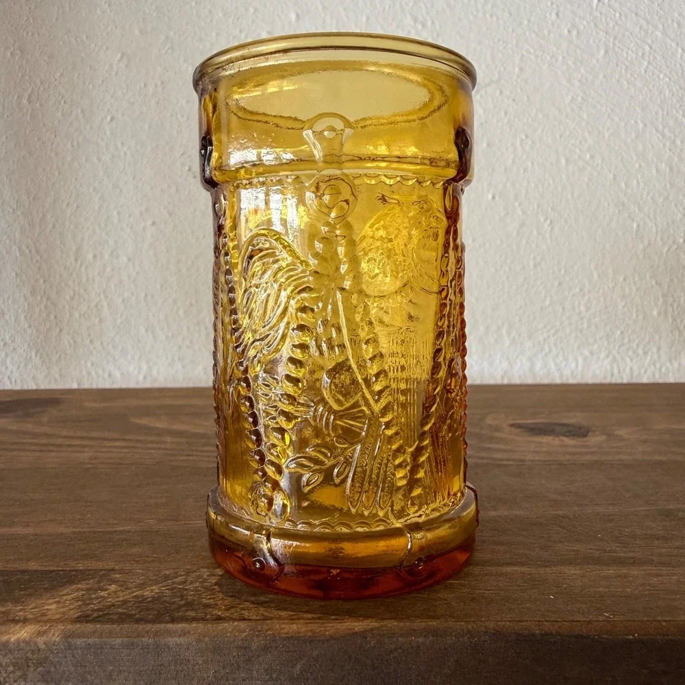Vintage Wheaton Glass Amber Eagle Drum Juice Glass Tumbler 4